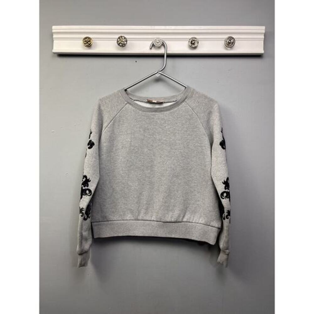Philosophy Sweatshirt Womens small Gray black velvet‎ floral sleeves Pullover